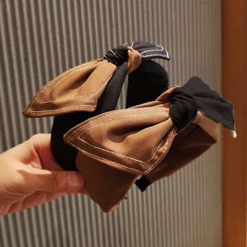 大蝴蝶結拼色發箍女夏季薄款復古寬邊頭箍發卡網紅年新款高級