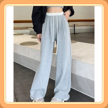 春秋季女生長褲 涼感落地寬褲 拼色高腰寬鬆顯瘦垂墜感休閒褲  褲子 運動褲  舒適寬鬆百搭外穿女裝