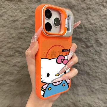 《卡通KT凱蒂貓》磁吸鏡頭磨砂支架手機殼 iPhone 17 16 15 14 13 12 11 Pro Max保護殼