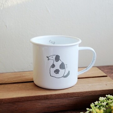 日本進口琺瑯馬克杯Dog犬_手繪仿舊琺瑯杯370ml  杯子 狗 琺瑯杯 日本杯子 馬克杯 露營杯  琺瑯馬克杯  犬貓琺瑯