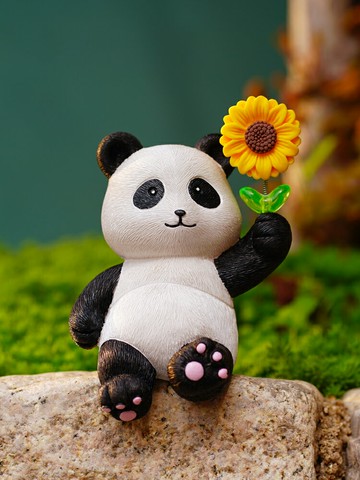 一舉奪魁熊貓向日葵辦公室桌邊電視柜裝飾品花園花盆造景吊腳擺件