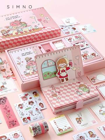【清倉】網紅手賬本禮盒全套裝學生ins風可愛韓系貼紙膠帶禮袋少女心超萌大禮包筆記本子日記本彩頁材料