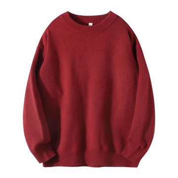 顯白安可拉紅！慵懶風螺紋圓領毛衣復古車厘子紅簡約保暖針織上衣