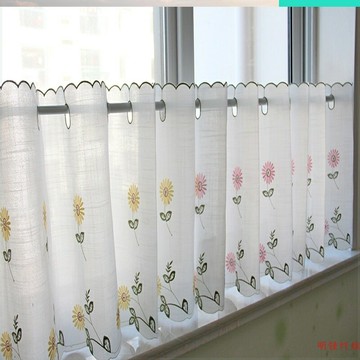 透風防隱私廚房防曬免打孔隔熱刺繡半截飄窗短窗簾短款成品窗簾套
