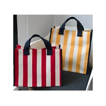 外貿加厚時尚跨境條紋帆布包送禮旅行休閑收納購物袋手提大容量女