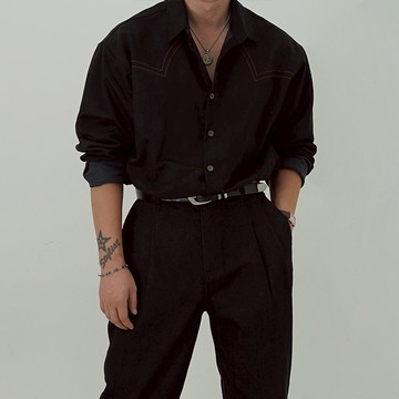 正韓奢華西部風格麂皮長袖襯衫 2色 YUPPIE 現貨優惠商品