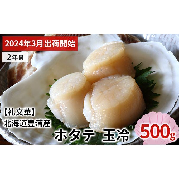 ホタテ 北海道 豊浦 噴火湾 礼文華 約500g 帆立 貝柱 2年貝 刺身 生貝柱 玉冷