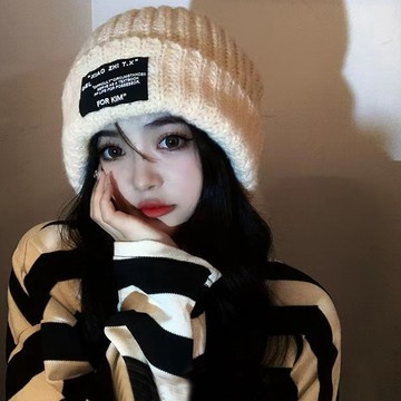 秋冬新款💯加厚加絨保暖毛綫帽女 潮ins毛線帽子 冬帽女 針織包頭帽子 大頭圍百搭遮臉護耳堆堆帽 騎車帽冬天包頭防風