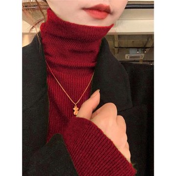 大碼針織打底衫女半高領秋冬毛衣內搭堆堆領長袖洋氣加厚上衣羊絨