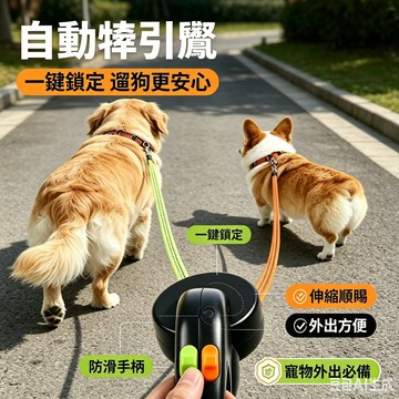 寵物自動牽引繩 雙頭伸縮狗鏈一拖二 狗狗牽引器二合一遛狗繩 防纏繞防滑握把 中小型犬戶外散步 遛狗神器