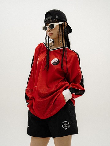 OVERSIZED SPORTY MOTO JERSEY T-SHIRT [RED]