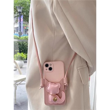 皮紋貓咪卡包適用vivox300pro手機殼x200s保護套x100/x90斜挎背帶x80插卡s30全包s20/s19/s18/s17/s16防摔y78