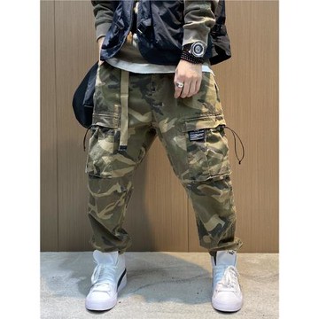 迷彩工裝褲男款潮牌春秋戰術褲戶外美式休閑褲傘兵褲束腳褲子山系