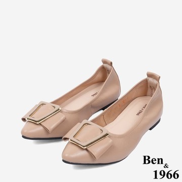 Ben&1966顯瘦-3kg內增高超軟Q羊皮質感尖頭平底鞋-杏(246123)