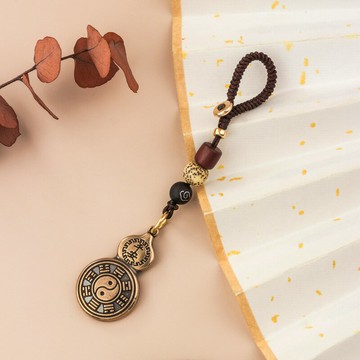 黃銅平安八卦葫蘆手機鏈掛件鑰匙扣手工編織繩創意汽車鏈鎖匙圈環