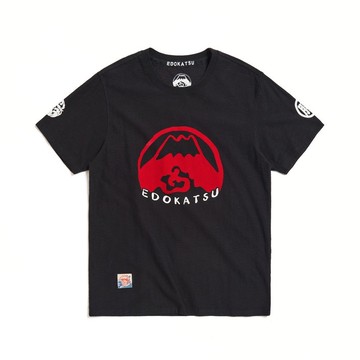 江戶勝 日系 男裝 經典紅印花植絨短袖T恤(黑色)#上衣#江戶勝