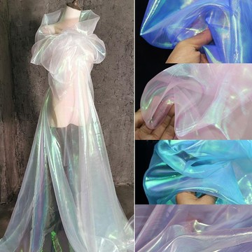 幻彩紗布料歐根紗 靈感七彩禮服婚慶網紗 鐳射漸變透視設計師麵料 IBO5
