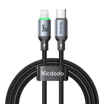 Mcdodo Buy easy系列 帶燈編織充電線 Type-C to Lightning 36W 2m-黑色 CA-6691