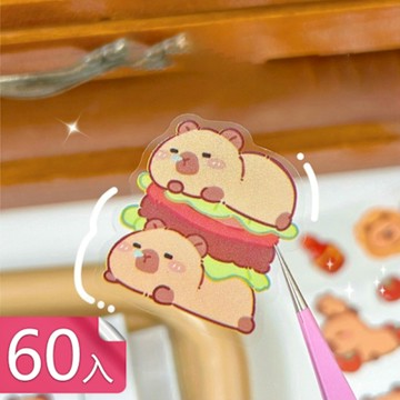 【荷生活】透明防水自由DIY水豚造型貼 卡皮巴拉強黏性易撕取趣味裝飾貼-60入組