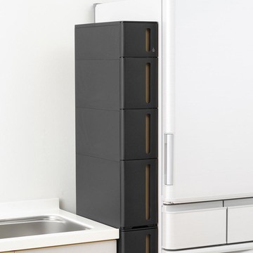 Storanti日製17面寬抽屜式隙縫收納櫃附輪(1S+2M+1L)-多色可選 黑