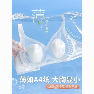臺灣🚍8H出🉑無痕內衣女大胸顯小冰絲涼感無痕透氣薄款收副乳防下垂兔耳朵文胸