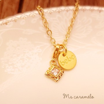 【焦糖小姐 Ms caramelo】公主方 粉紅鋯石項鍊
