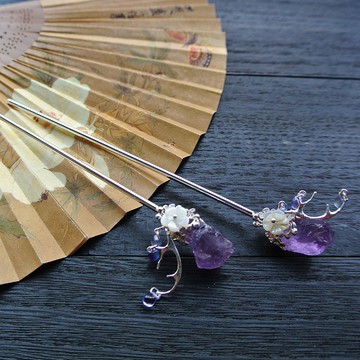 逐鹿髮簪(紫水晶+鍍銀簪)