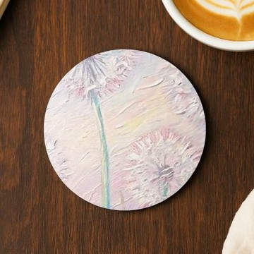 TRON 圓形軟式珪藻土10*10cm 療癒系油畫 吸水杯墊 速乾杯墊 防潮杯墊－療癒感油畫蒲公英