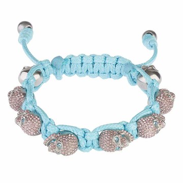 超值優惠85折｜白水鑽藍眼銀骷髏粉藍色手環 尺寸_M