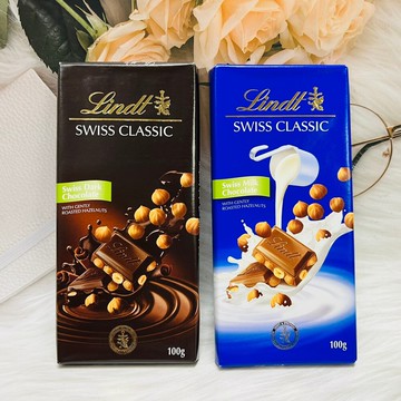 潼漾小舖瑞士蓮lindt 經典榛果黑巧克力/牛奶巧克力100g 兩種風味供選