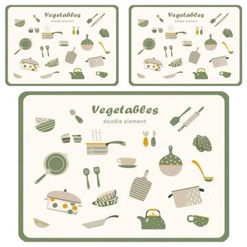 咪咪購物 吸水桌墊  Vegetables 白色 + 綠色  30 x 40cm x 厚度5mm  3個