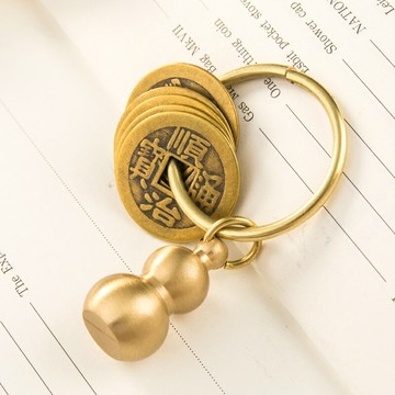 黃銅葫蘆五帝錢鑰匙扣掛件創意網紅個性汽車鏈男女鎖匙圈環掛飾