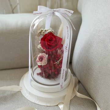 經典紅 永生玫瑰玻璃鐘罩(此款有燈光特效)-大