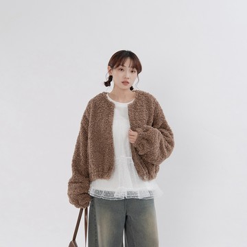 QUEENSHOP_F 女裝 泰迪捲毛造型拉鍊外套 兩色售 現+預 【02071677】