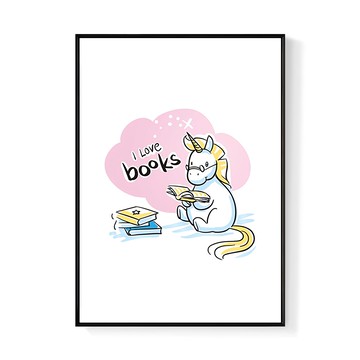 獨角獸 I Love Books  40 x 30cm  黑色