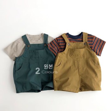 狠簡單~狠闊愛~韓版夏兒童背帶短褲棉洋氣男女潮寶連身體森時髦