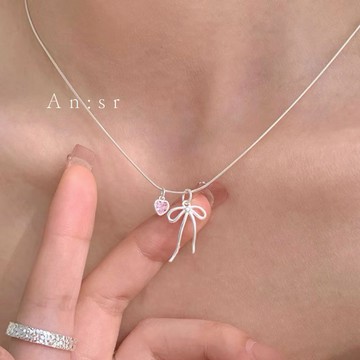 An:Sr—「蝴蝶結🎀愛心粉鑽💎 項鍊」韓系 氣質 甜美 飾品 項鍊