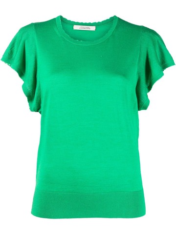 Dorothee Schumacher - frayed-edge sleeve top - women - Virgin Wool/Silk - 3 - Green
