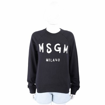MSGM 品牌字母毛圈襯裡黑色棉質長袖運動衫 大學T