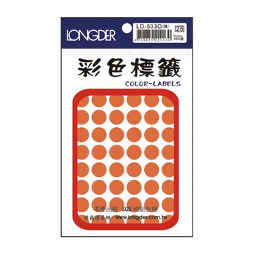 龍德LONGDER彩色圓點標籤/LD-533O/螢光橘/直徑12mm/480張/包