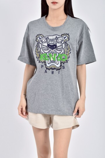 (L) 【陳喬恩私服】kenzo棉質純棉刺繡老虎灰色短袖上衣