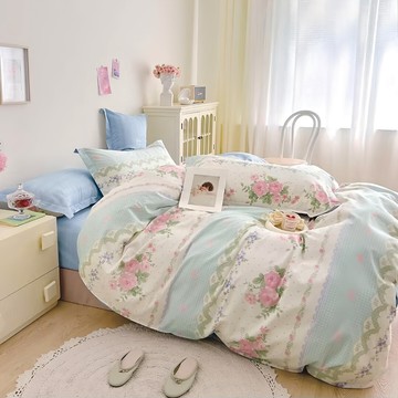 Pure One 純棉 美式信封枕套 台灣製  床墊套 + 枕套組  床包150 x 186 x 30cm + 枕套45 x 75cm  春野星漫