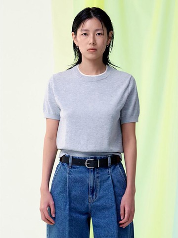 Half Sleeve Twisted Cotton Regular Fit Pullover [Grey] (KE5151M013)
