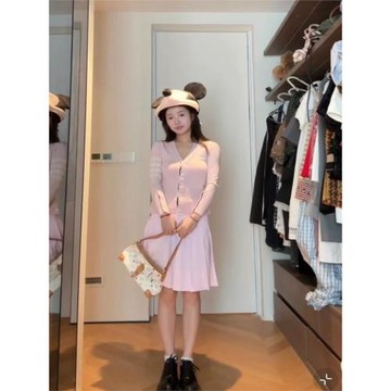 宅女同款TB四道杠粉色針織開衫V領修身彩條學院風純欲緊身毛衣潮