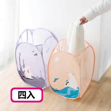 可愛卡通印花憧憬系列可折疊髒衣籃-4入