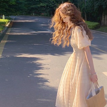 溫柔風茶歇法式泡泡袖襯衫連衣裙2022夏季新款韓版設計感休閑穿搭