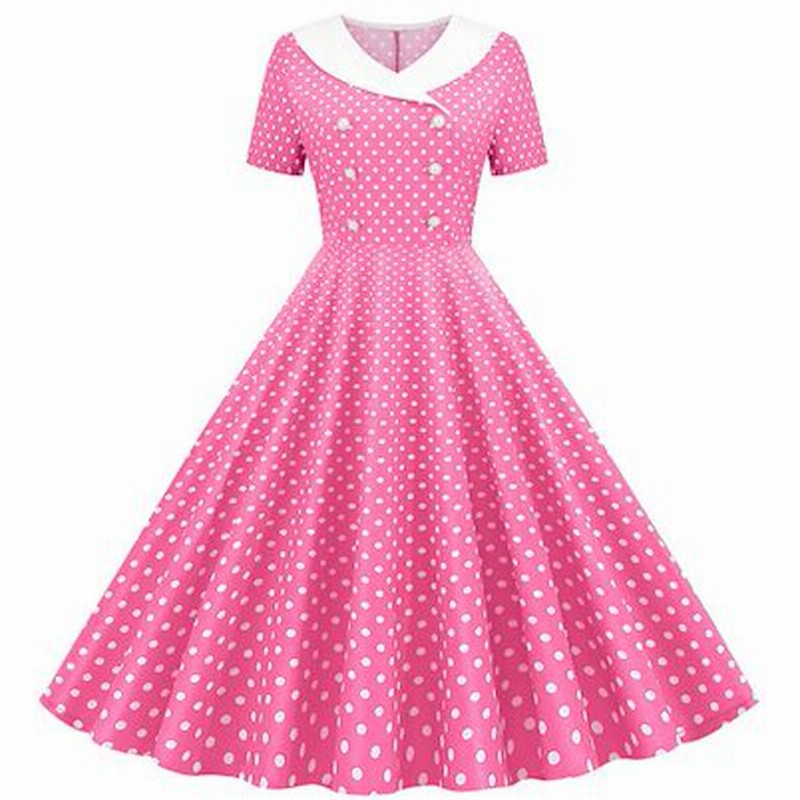 レディースレトロワンピーストッド柄復古風半袖aラインワンピース普段着舞台演出ダンスウェア大きい裾コスチュームパーティードレス 通販 Lineポイント最大1 0 Get Lineショッピング