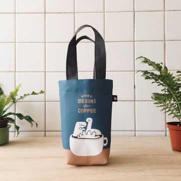 輕便 環保 防潑水 飲料提袋 - 咖啡恐龍