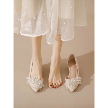 單鞋女2025新款夏季中跟粗跟小碼女鞋313233尖頭婚鞋小個子高跟鞋