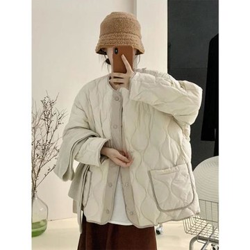 高端外貿出口大牌秋冬季民族風拼接圓領休閑時尚羽絨棉服外套上衣